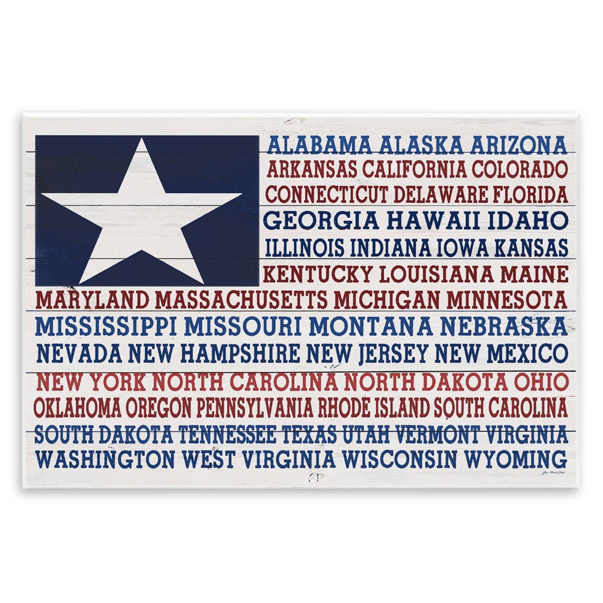 Stupell Industries U.S.A. Star Patriot Flag Listed State Typography Sign Wall Plaque Art